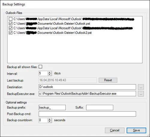 automatically backup Microsoft Outlook PST Data File