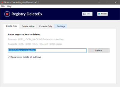 Delete locked Registry Keys with Registry DeleteEx for Windows