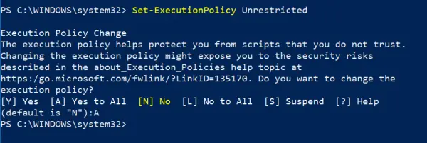 Set Execution Policy to Unrestricted