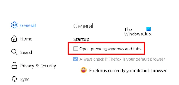Stop Firefox from opening old tabs at startup