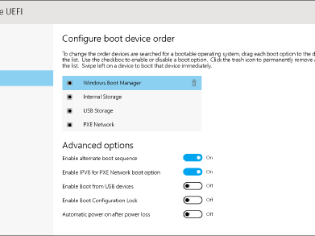 Device order. Boot configuration for surface Pro 8.