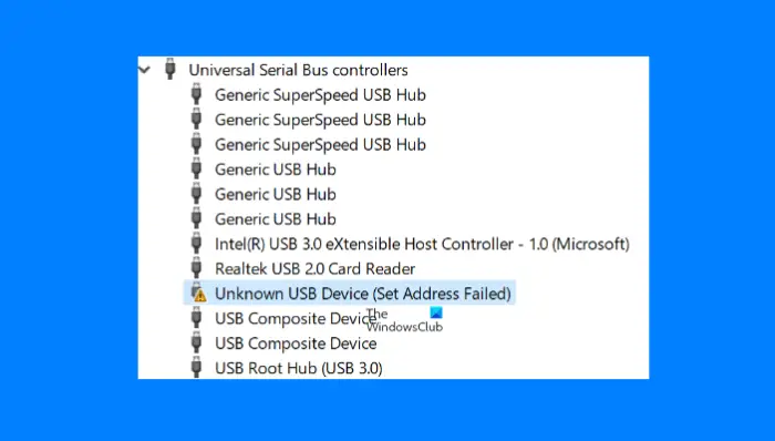 Unknown USB Device, Set address failed