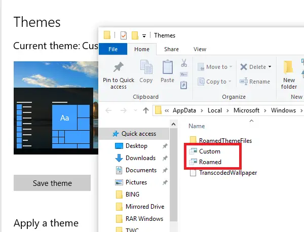 Where does Windows 10 store Themes