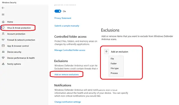 How to exclude Folder from Windows Defender in Windows 11/10