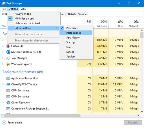 How to set the Default Tab to open when you launch Windows 10 Task Manager
