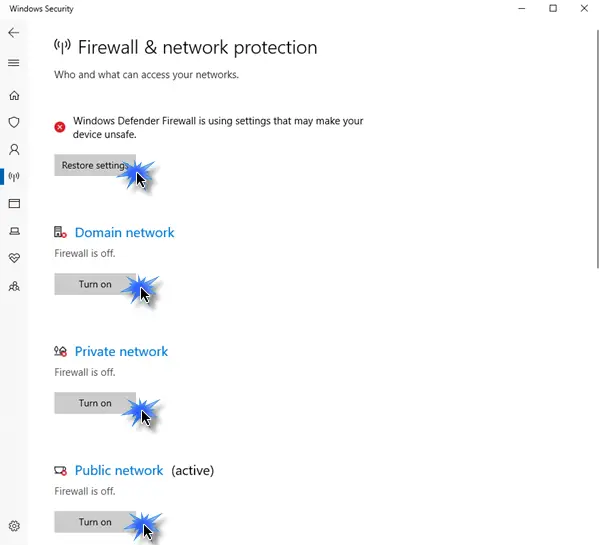Turn On or Off Windows Firewall in Windows 10