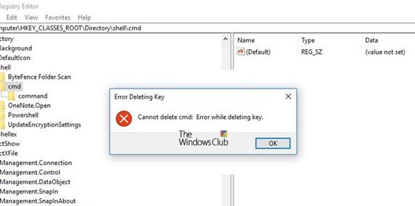 Error Deleting Key, Cannot delete Registry key, Error while deleting key. delete locked registry key