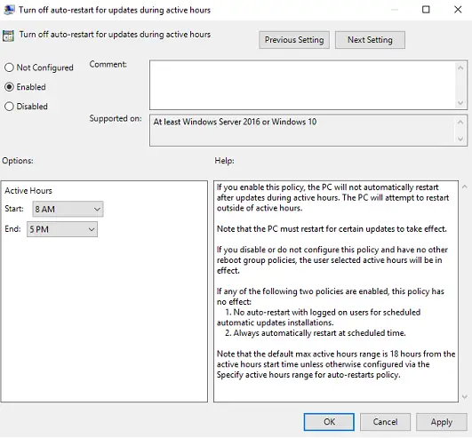 Group Policy Active Hours