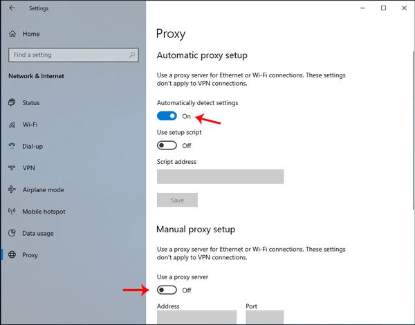 Can't connect to the proxy server says Microsoft Edge on Windows 10