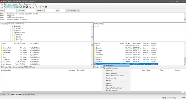FileZilla FTP software for Windows