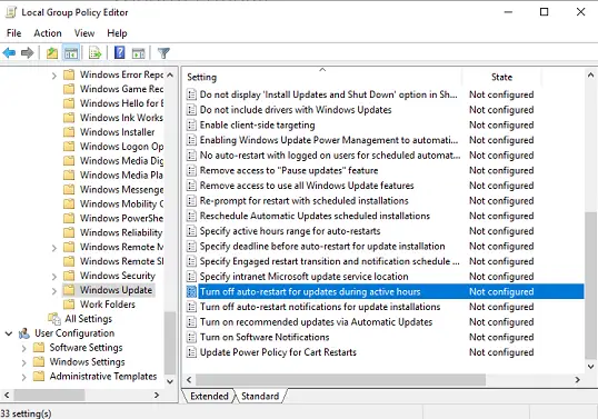 Configure Active Hours via Registry Settings