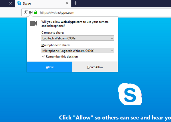 Permission for Skype for Web