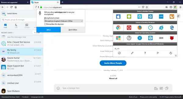 Skype Firefox Agent Switcher