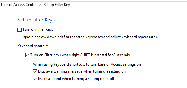 Turn on off Filter Keys