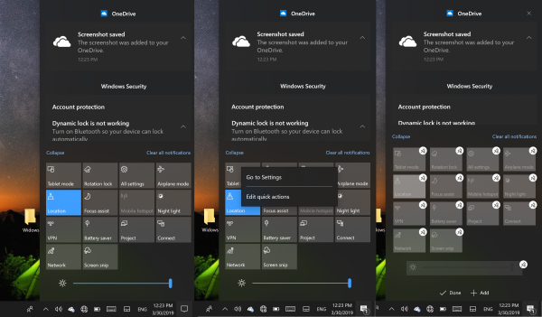 Windows 10 v1903 Action Center