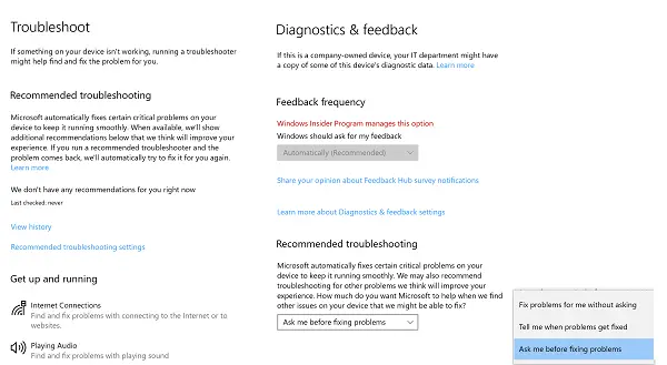 Automatic Troubleshooting Windows 10 v1903 