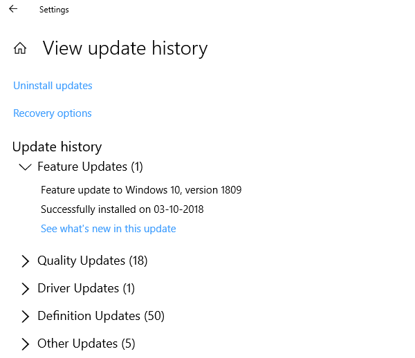 Windows 10 Version View Update History