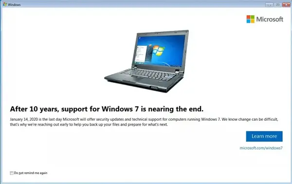 Windows 7 End of Support Notifications