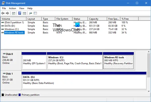 Windows RE Tools partition