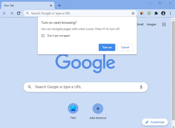 How to disable or enable Caret Browsing in Chrome or Firefox