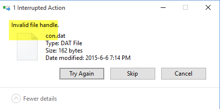 Invalid file handle error during delete rename copy etc operations - 15