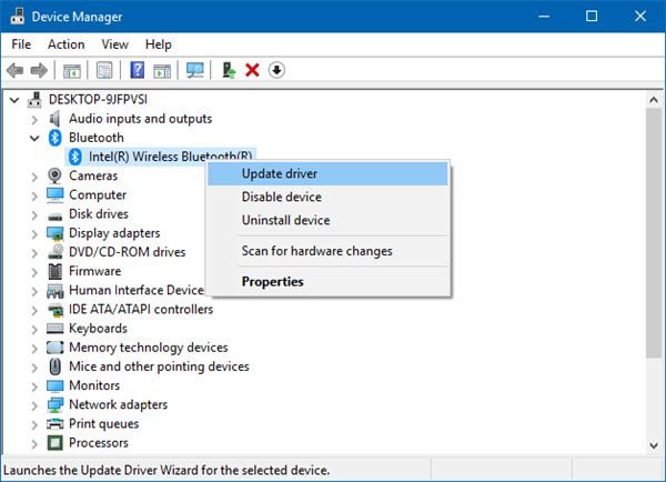 update Bluetooth drivers windows 10