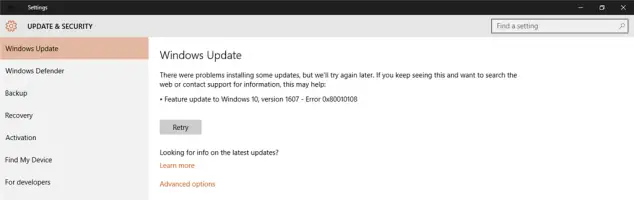 Windows Update Error 0x80010108