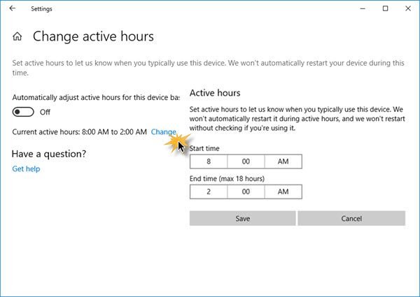 Active Hours in Windows 10