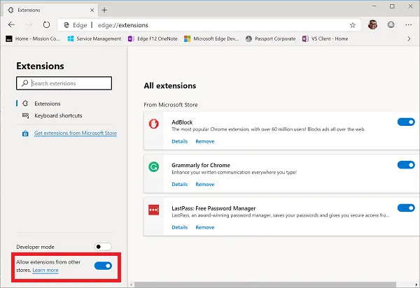 Enable third party extension support in Edge Chromium