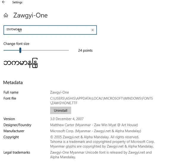 Install Zawgyi Font in Windows 10 (Myanmar/Burmese)