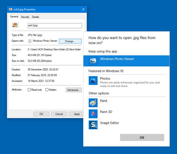 Change file associations in Windows 10