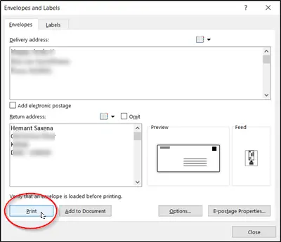 print an envelope in word on a map print an envelope in word on a map