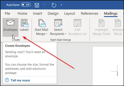 Create & print a single envelope in Microsoft Word