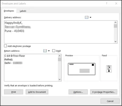 How to create and print a single envelope in Word