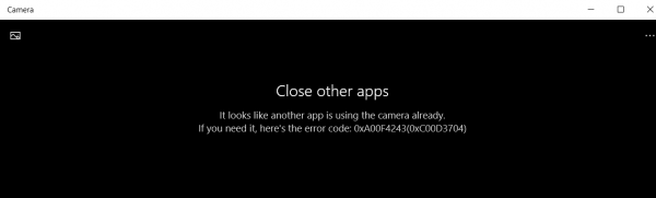 Error code 0xa00f4243 for Camera app on Windows 10
