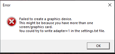 Failed to create a graphics device