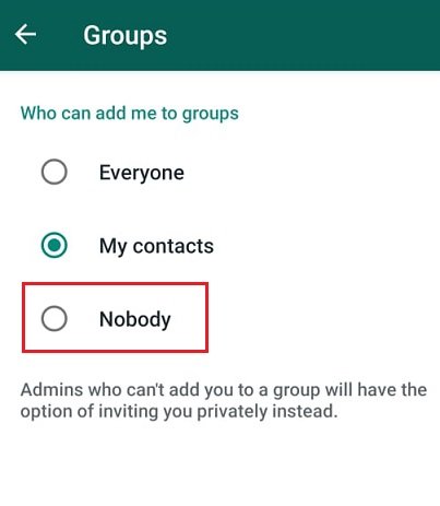 Groups menu to prevent join invite