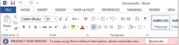 Microsoft Office is not activated