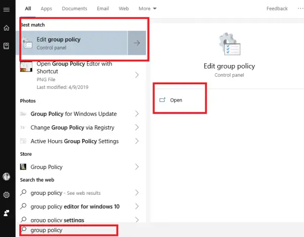 Open Group Policy Editor in Windows 10