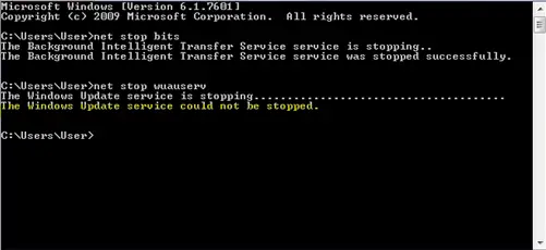 The Windows Update service could not be stopped