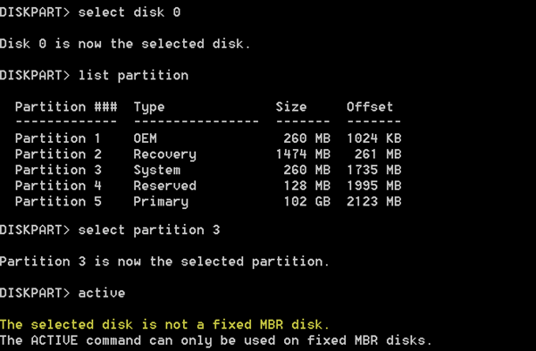 The selected disk is not a fixed MBR disk