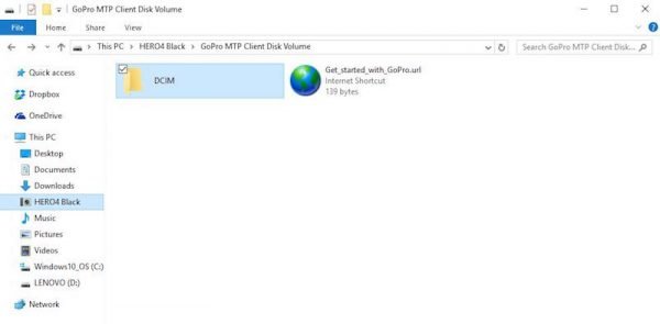 DCIM folder of GoPro Camera in Windows
