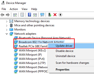 Update Network driver of Broadcom Network adapter