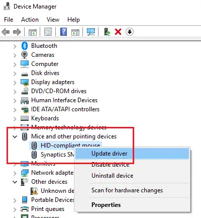 Le bouton central de la souris ne fonctionne pas sous Windows 10