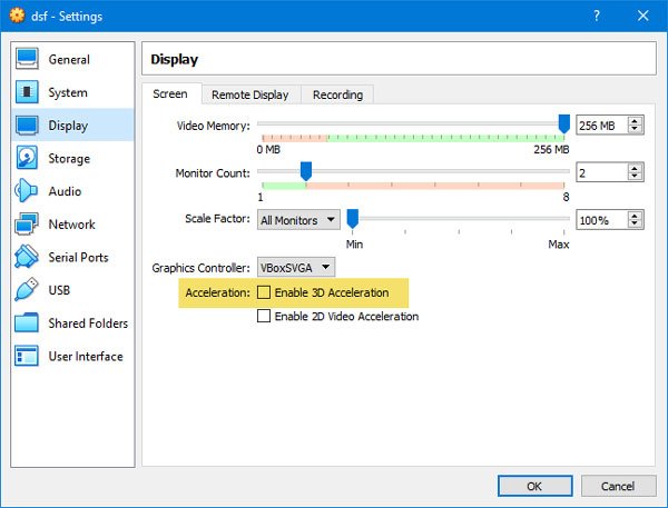 VirtualBox black screen on Windows 10