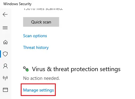 Virus and threat protection settings