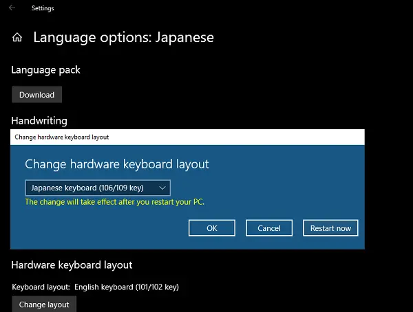 Change hardware keyboard in Windows 10