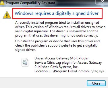 Windows Requires a Digitally Signed Driver