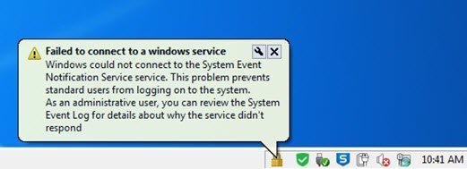 Windows could not connect to the System Event Notification Service