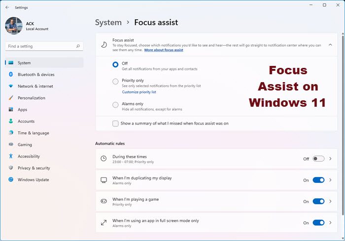 focus assist windows 11